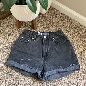 Black distressed denim shorts